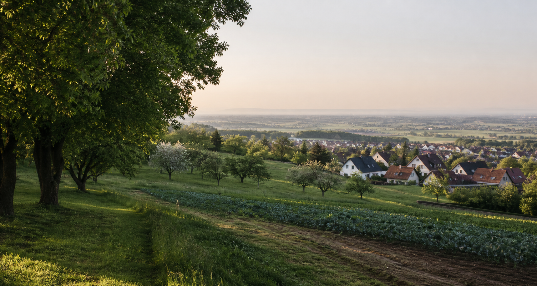 Obstwiesen und Felder am Vorgebirge mit Blick über die Bornheimer Landschaft